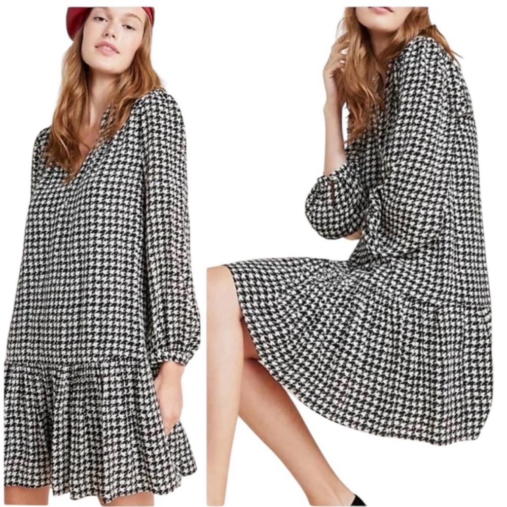 Anthropologie Maeve Houndstooth  Tier Dress